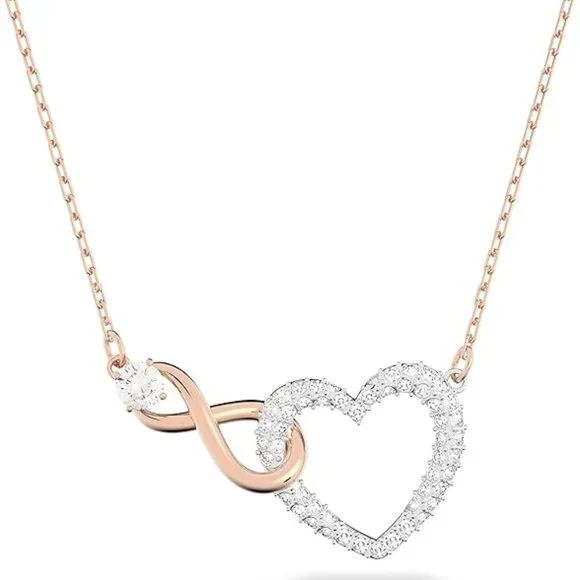 Rose Gold & Rhodium Tone Finish Infinity Heart Clear Crystals Necklaces